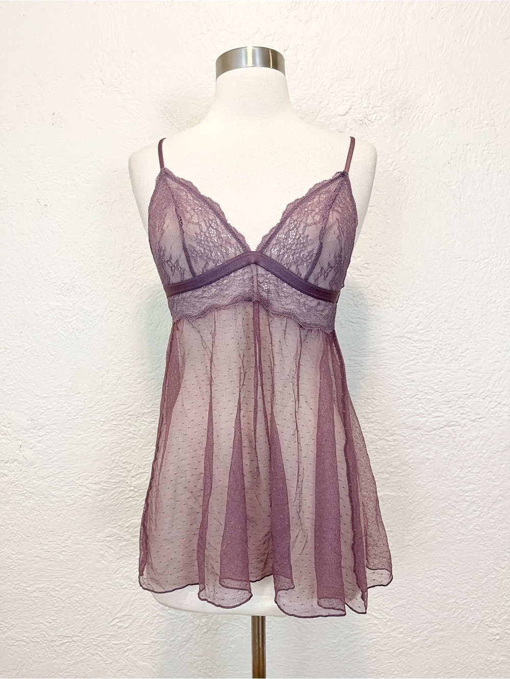 Victoria's Secret Babydoll Top Purple Mesh Lace Fairy Romantic Goth Small S